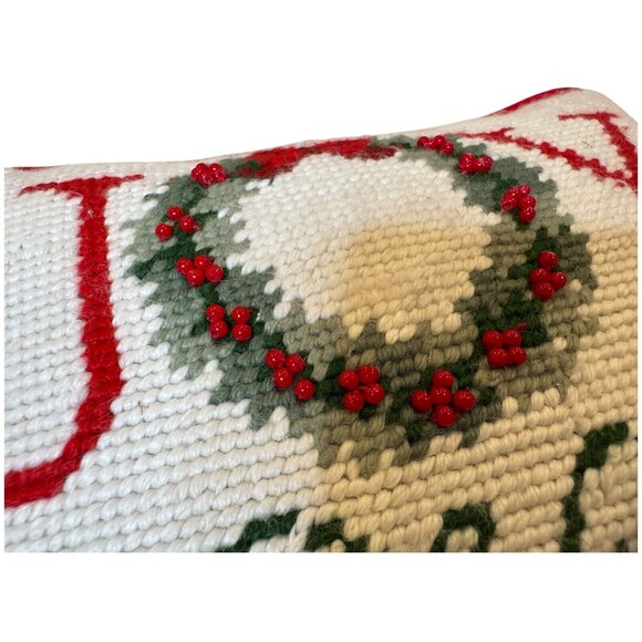 Set of 3 Needlepoint Christmas-Themed Holiday Mini Pillows 6" x 9" x 3" EUC - Picture 3 of 8